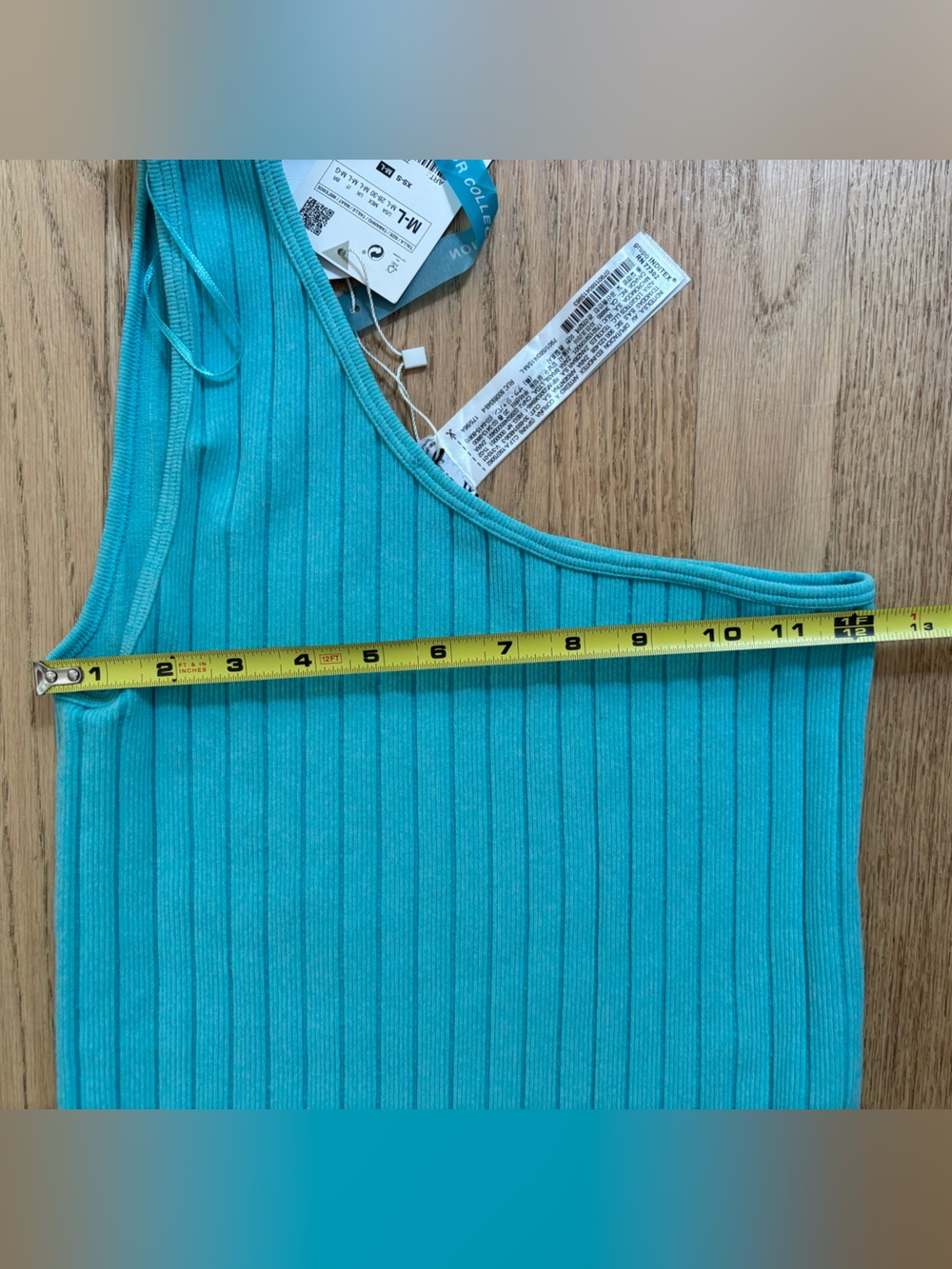 Zara Turquoise Ribbed One-Shoulder Dress - Picture 4 of 4
